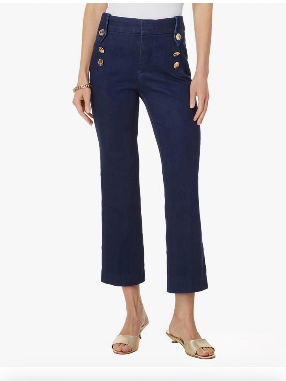 Lilly Pulitzer Parrish High Rise Crop Flare Navy Sailor-Button Pants Size 12